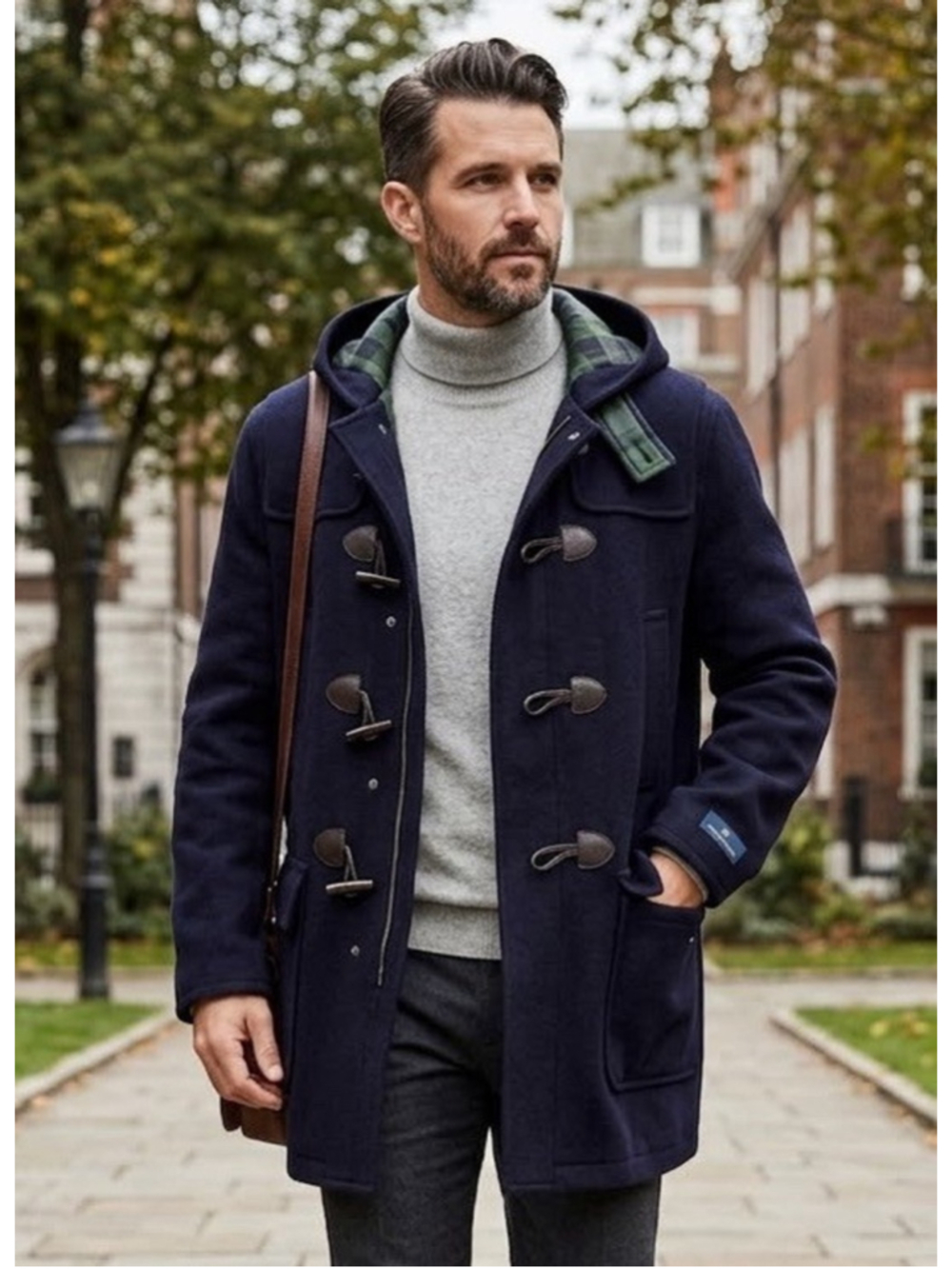 Brooks Brothers Wool Hooded Navy Pea Coat Mens M Toggle Lined Preppy Luxury $995